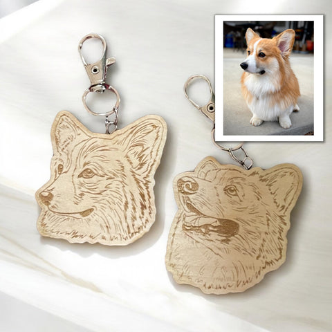 Custom Wooden Pet Portrait Keychain