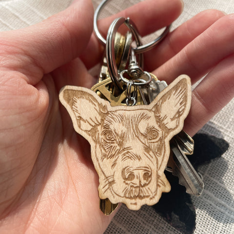 Custom Wooden Pet Portrait Keychain
