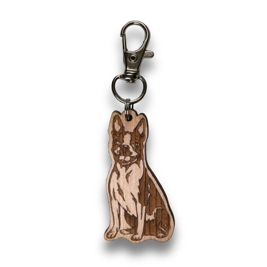 personalized Boston terrier wooden dog keychain