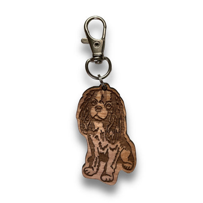 personalized cavalier wooden dog keychain