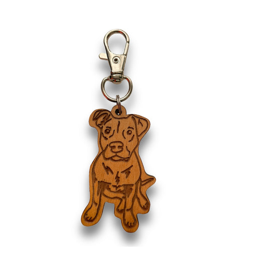 pitbull wooden keychain