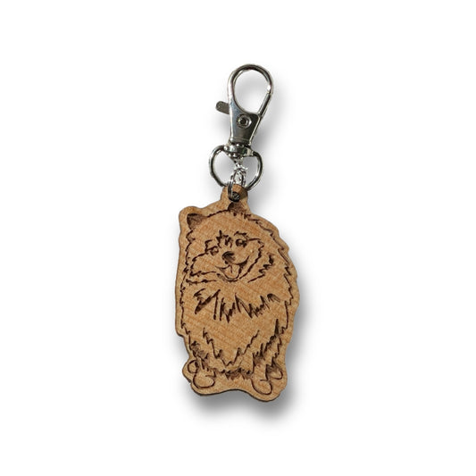 Pomeranian wooden keychain