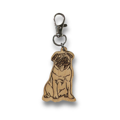 pug wooden keychain