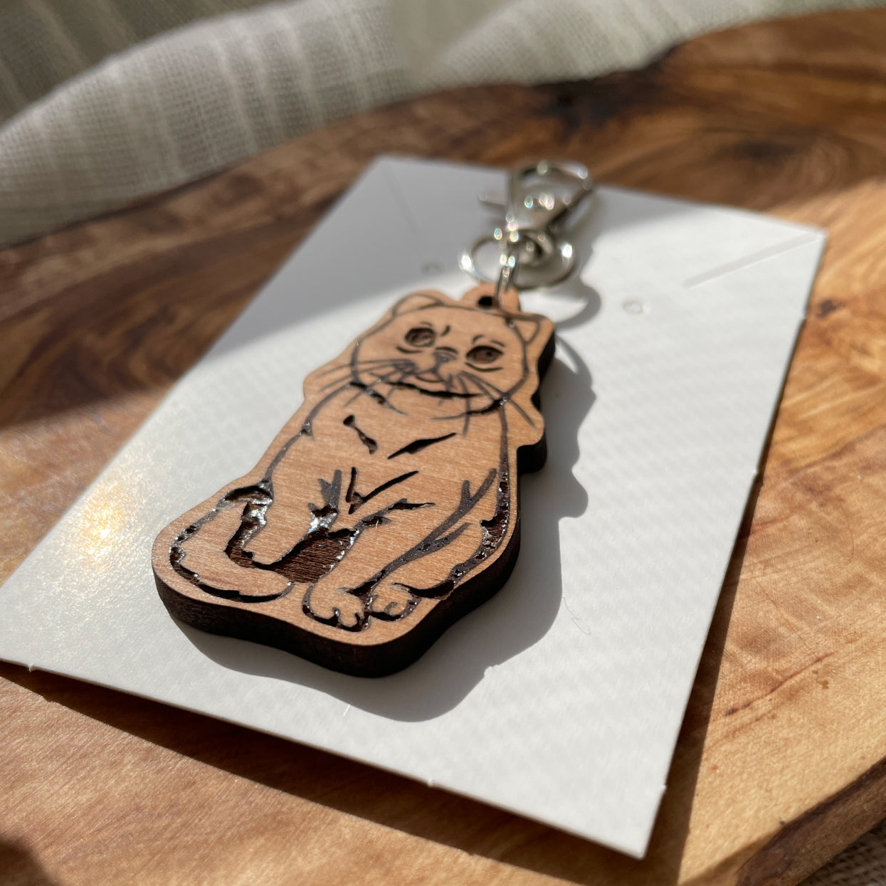 personalized scottish fold wooden cat keychain