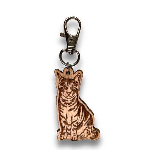 personalized tabby wooden cat keychain