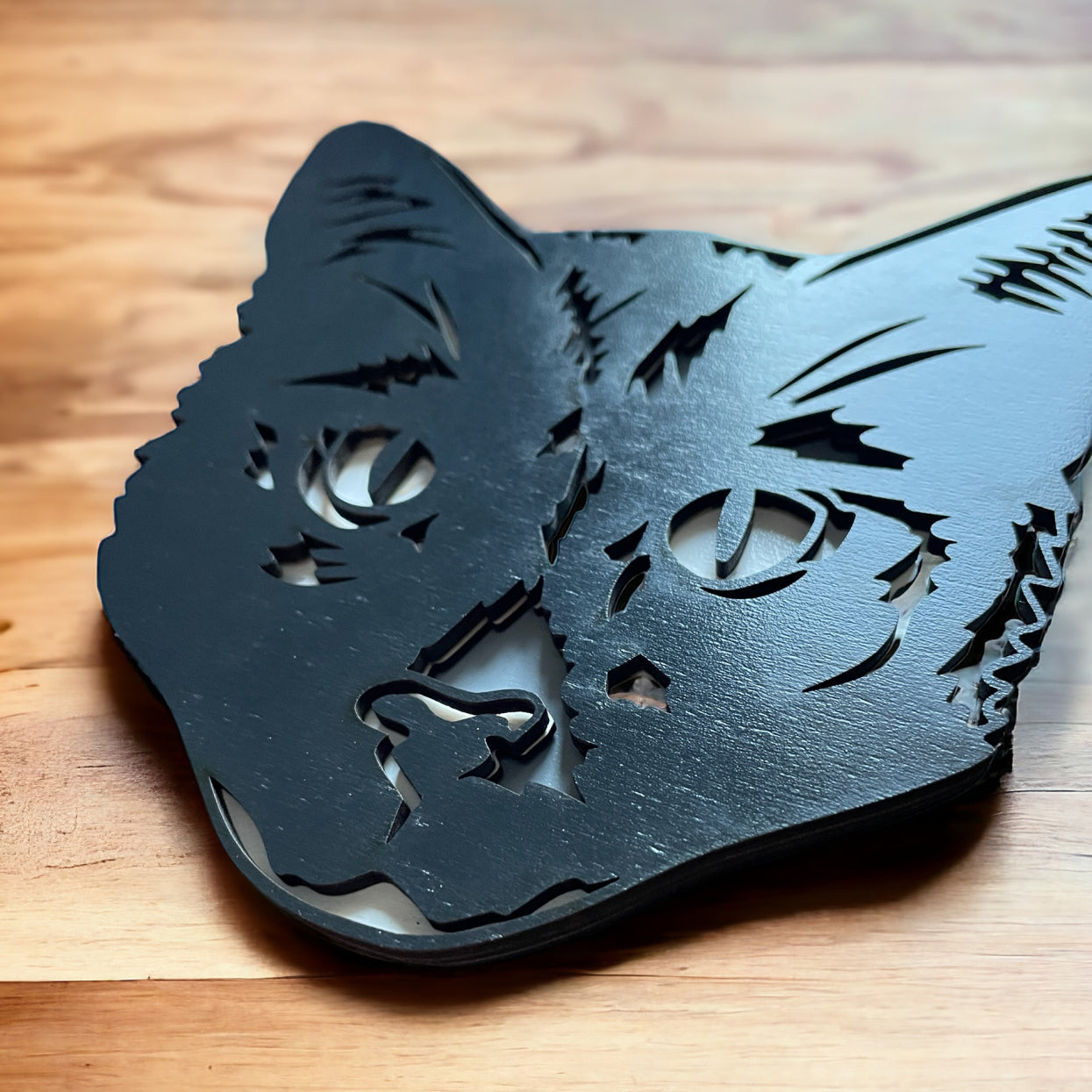 Black Cat Wooden Portrait