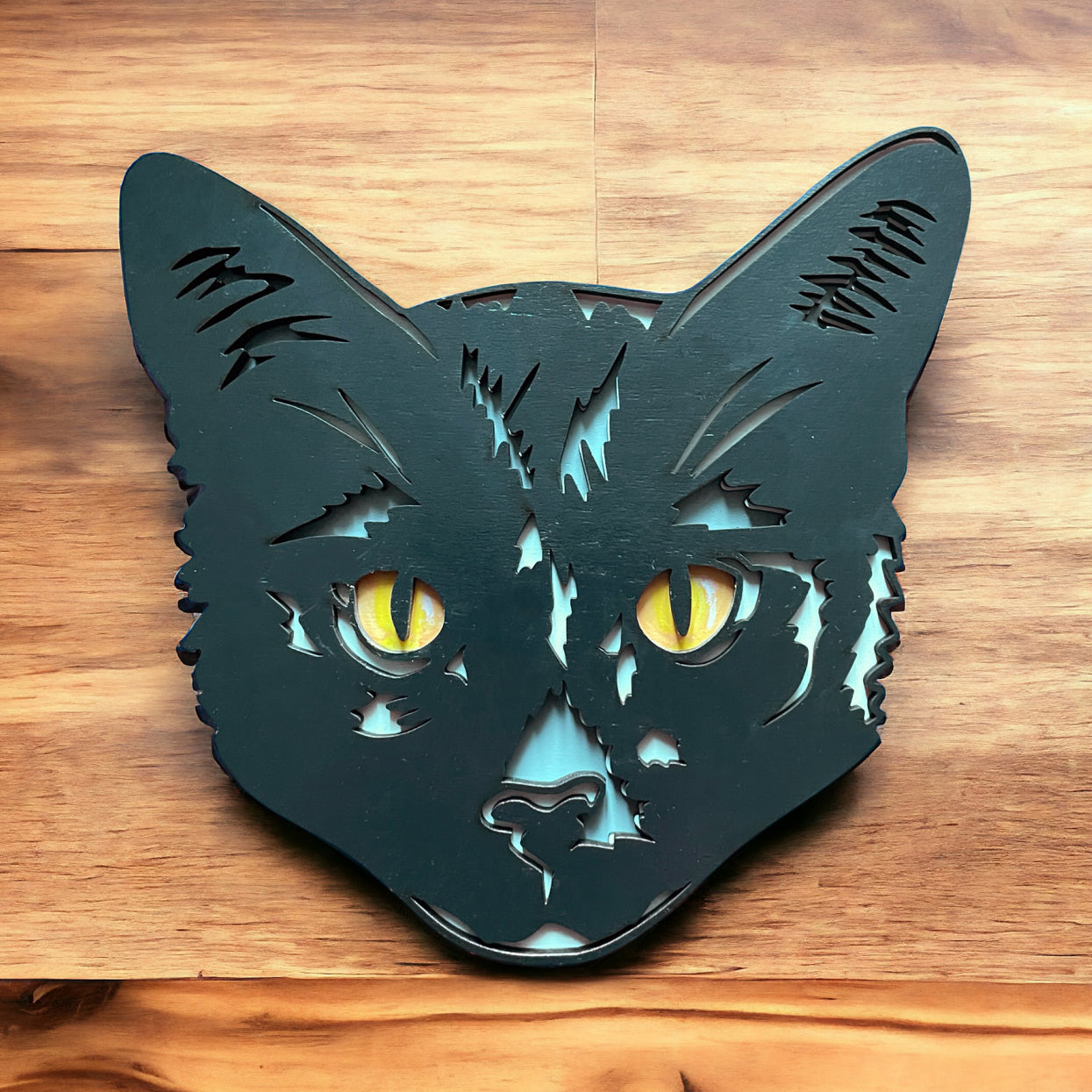 Black Cat Wooden Portrait