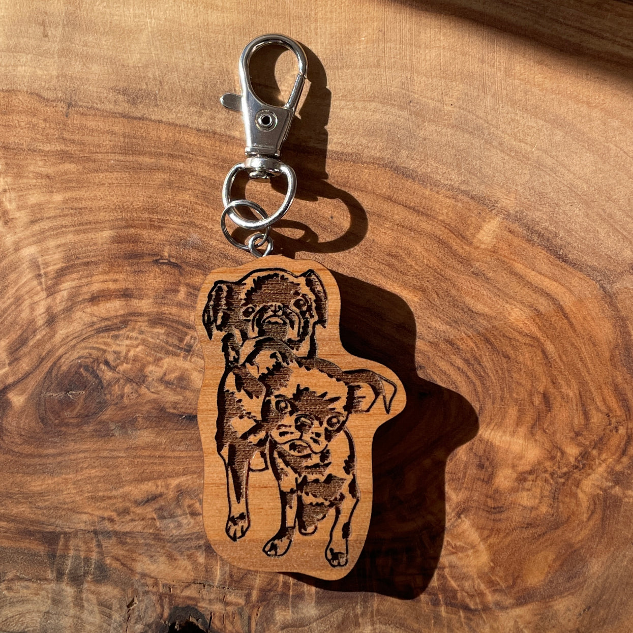 Custom pet portrait keychain of 2 dogs