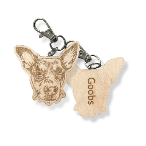 Custom Wooden Two Pet Portrait Keychain