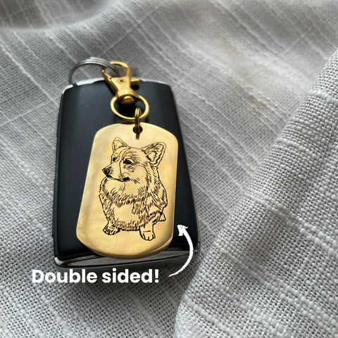 Hand-Drawn Double Sided Pet Portrait Metal Keychain