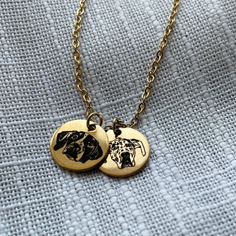 Hand-drawn Two Pet Portrait Necklace