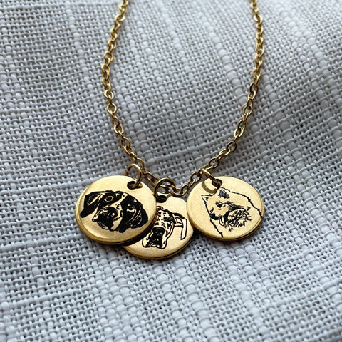Hand-drawn Three Pet Portrait Necklace