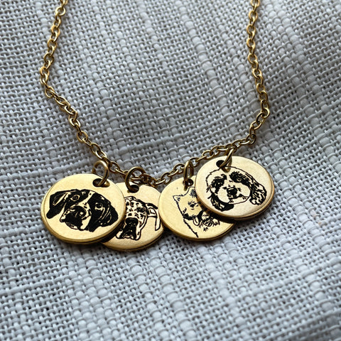 Hand-drawn Four Pet Portrait Necklace