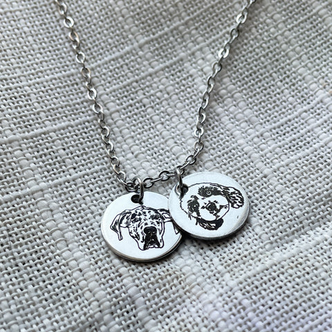 Hand-drawn Two Pet Portrait Necklace