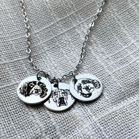 Hand-drawn Three Pet Portrait Necklace