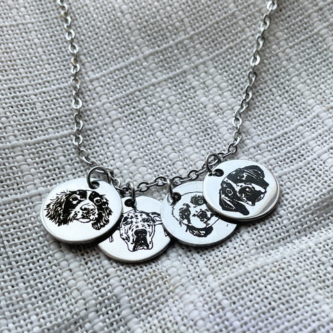 Hand-drawn Four Pet Portrait Necklace