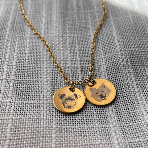 Photo Engraved Two Pet Portrait Necklace