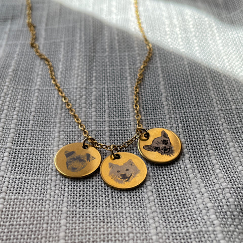 Photo Engraved Three Pet Portrait Necklace