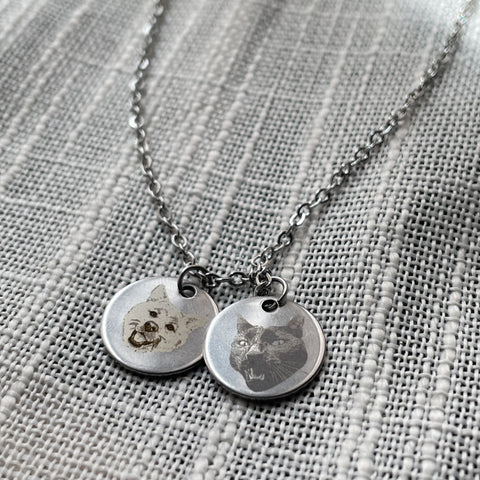 Photo Engraved Two Pet Portrait Necklace
