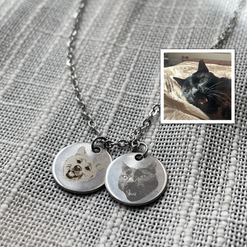 Photo Engraved Two Pet Portrait Necklace