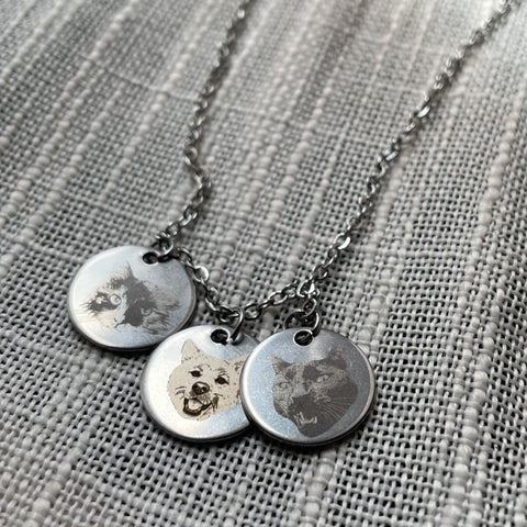 Photo Engraved Three Pet Portrait Necklace