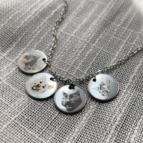 Photo Engraved Four Pet Portrait Necklace