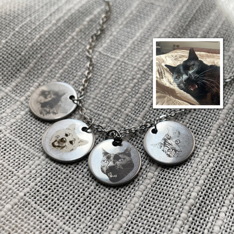 Photo Engraved Three Pet Portrait Necklace